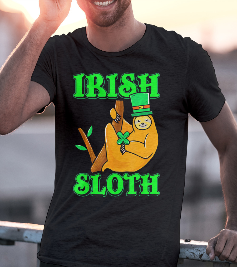 IRISH SLOTH Lucky Sloth With Shamrock And Green Hat T-Shirt
