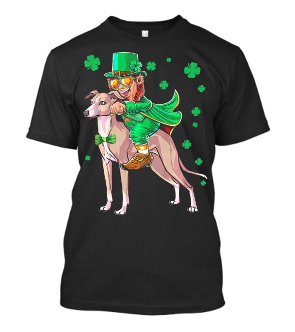Leprechaun Riding Italian Greyhound With Shamrocks T-Shirt