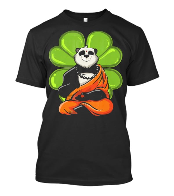 Panda Bear Buddha Zen Meditation With Lucky Four-Leaf Clover T-Shirt