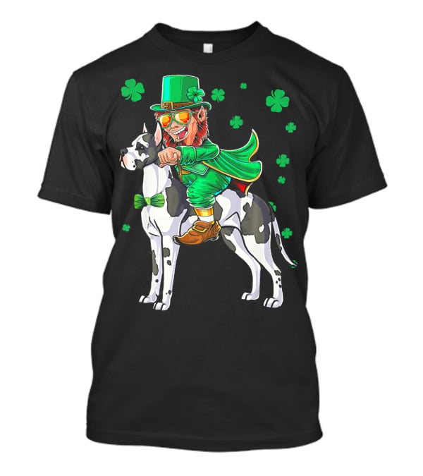 Leprechaun Riding Great Dane With Shamrocks St. Patri T-Shirt