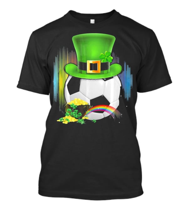 Soccer Ball Leprechaun Hat Pot Of Gold Rainbow Saint Patricks T-Shirt