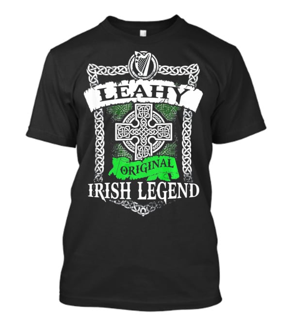 LEAHY Original Irish Legend Celtic Knot Cross Harp Emblem T-Shirt