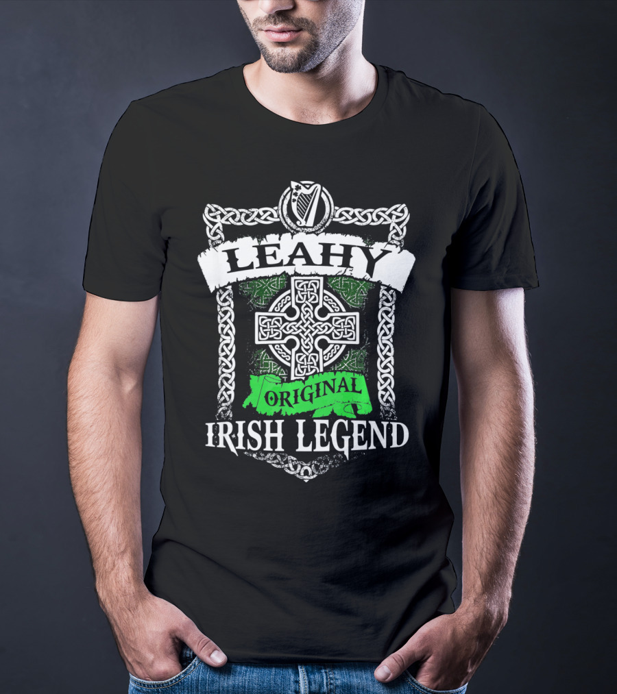 LEAHY Original Irish Legend Celtic Knot Cross Harp Emblem T-Shirt