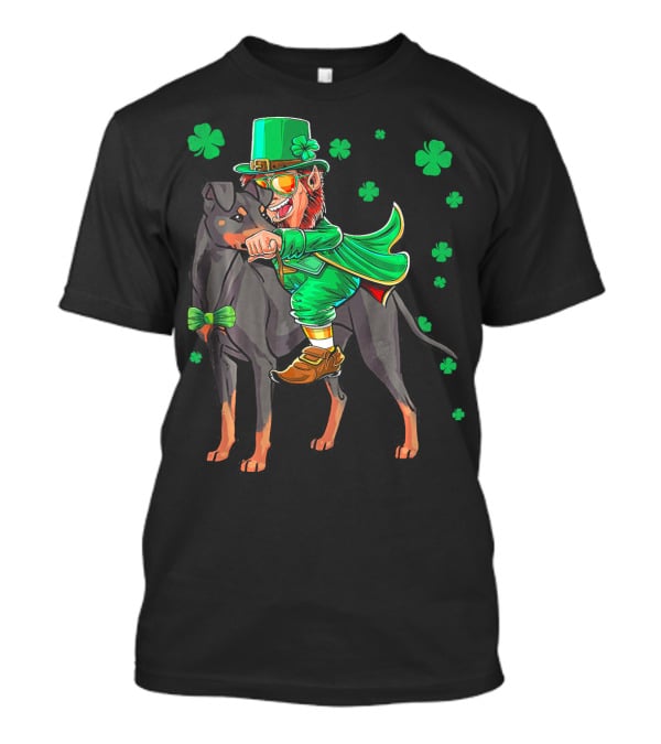 Leprechaun Riding Manchester Terrier With Shamrocks T-Shirt