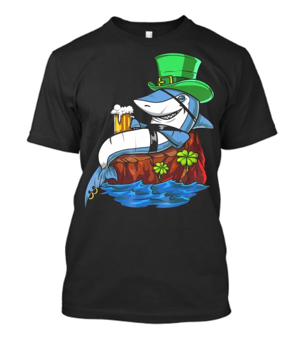 Leprechaun Shark Pirate St Patricks Beer Shamrock Rock T-Shirt