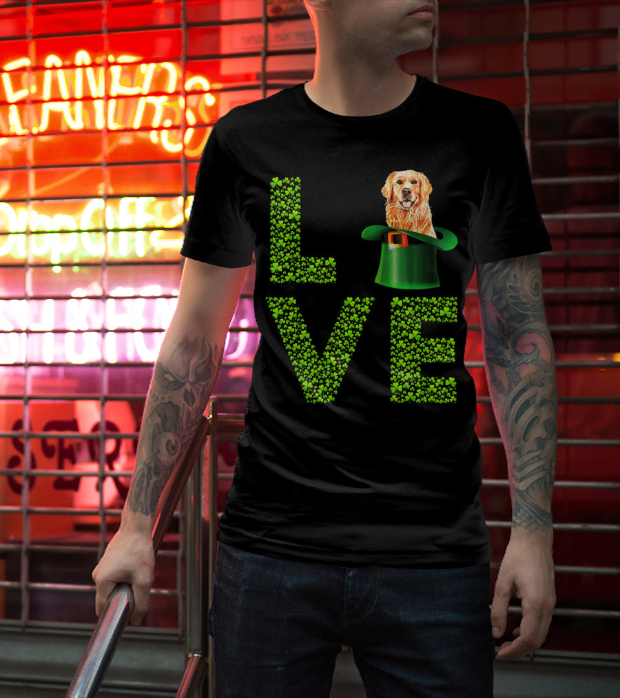 Love Golden Retrievers Dog Leprechaun Hat Shamrocks T-Shirt