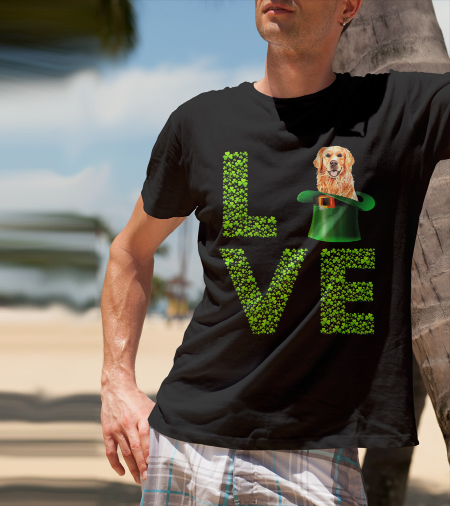 Love Golden Retrievers Dog Leprechaun Hat Shamrocks T-Shirt