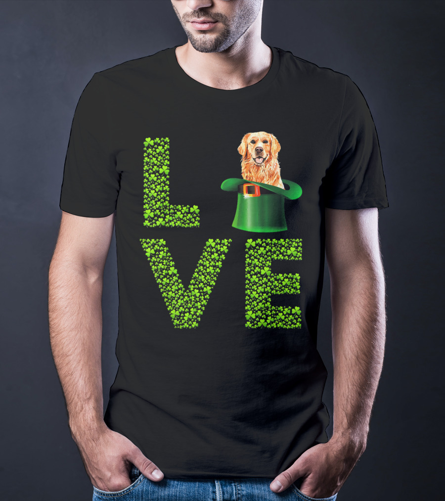 Love Golden Retrievers Dog Leprechaun Hat Shamrocks T-Shirt