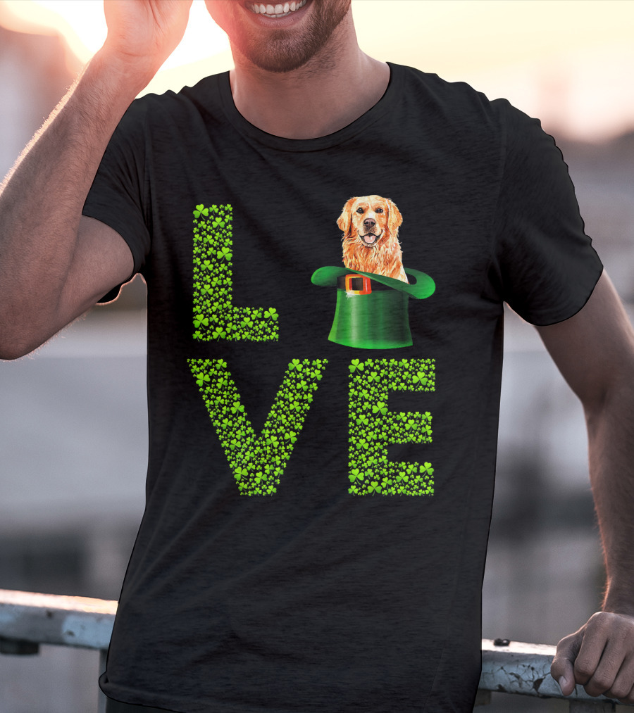 Love Golden Retrievers Dog Leprechaun Hat Shamrocks T-Shirt