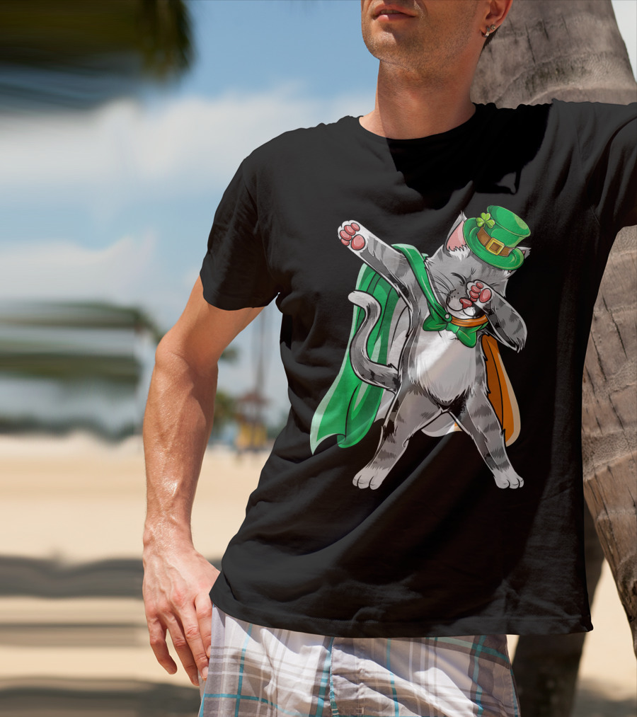 Dabbing Cat Irish Leprechaun St. Patrick's Day T-Shirt