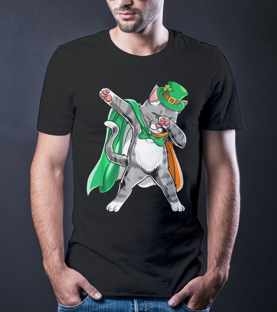Dabbing Cat Irish Leprechaun St. Patrick's Day T-Shirt