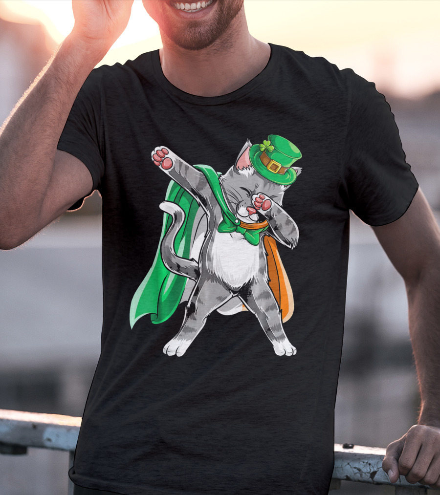 Dabbing Cat Irish Leprechaun St. Patrick's Day T-Shirt