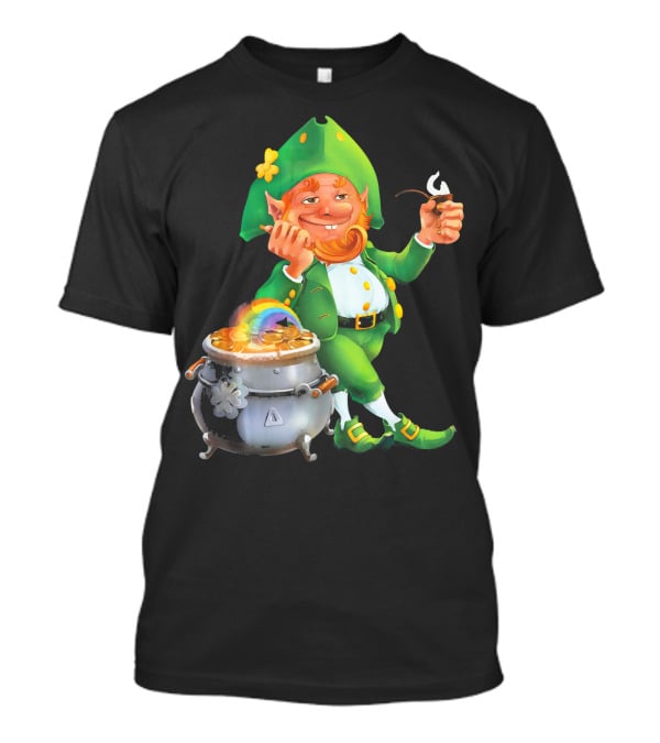 Cool Leprechaun With Rainbow And Gold Pot T-Shirt