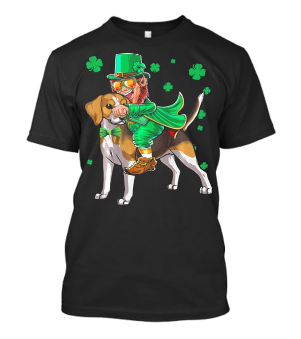Leprechaun Riding Beagle With Shamrocks For St. Patrick's Day T-Shirt