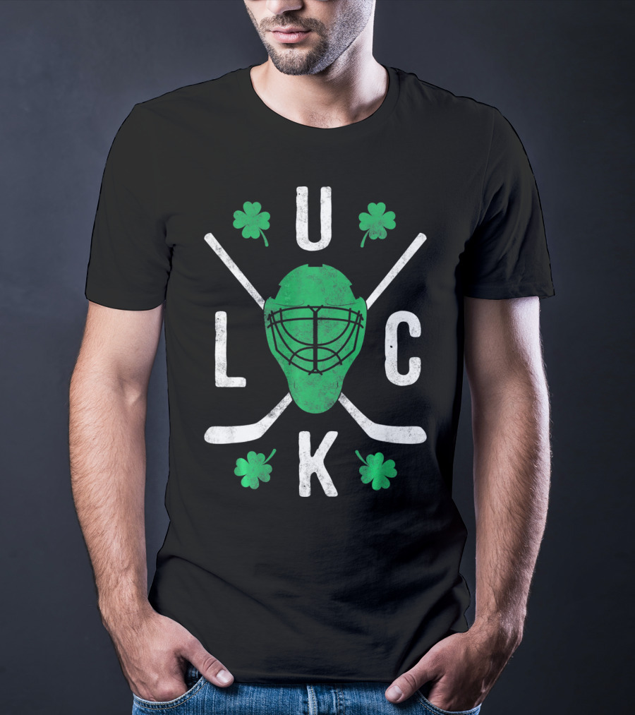 Luck Irish Hockey Player Clover Mask And Sticks T-Shirt