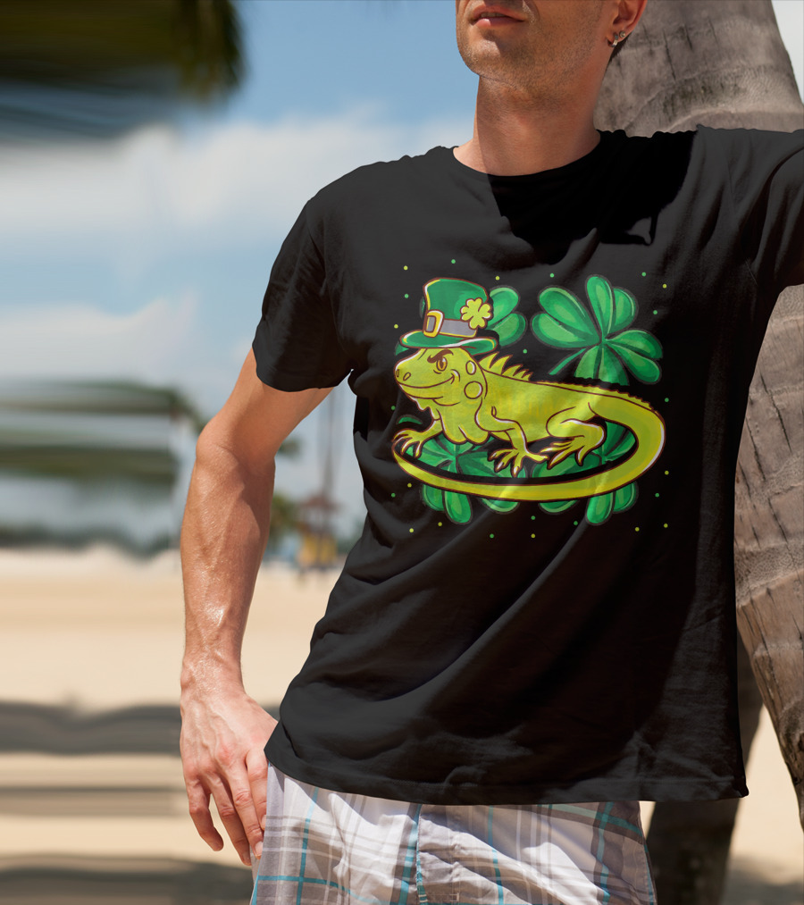 Leprechaun Hat Iguana Shamrock Lucky Charm Reptile T-Shirt