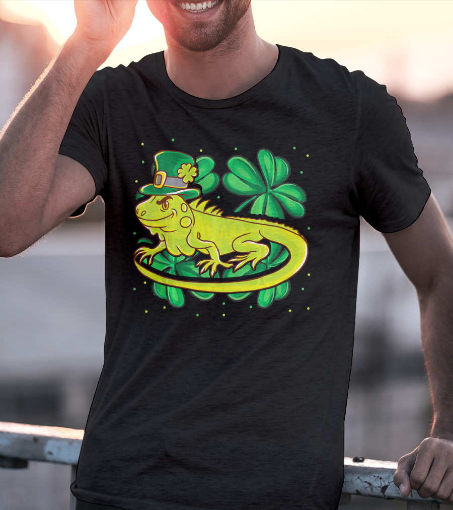 Leprechaun Hat Iguana Shamrock Lucky Charm Reptile T-Shirt