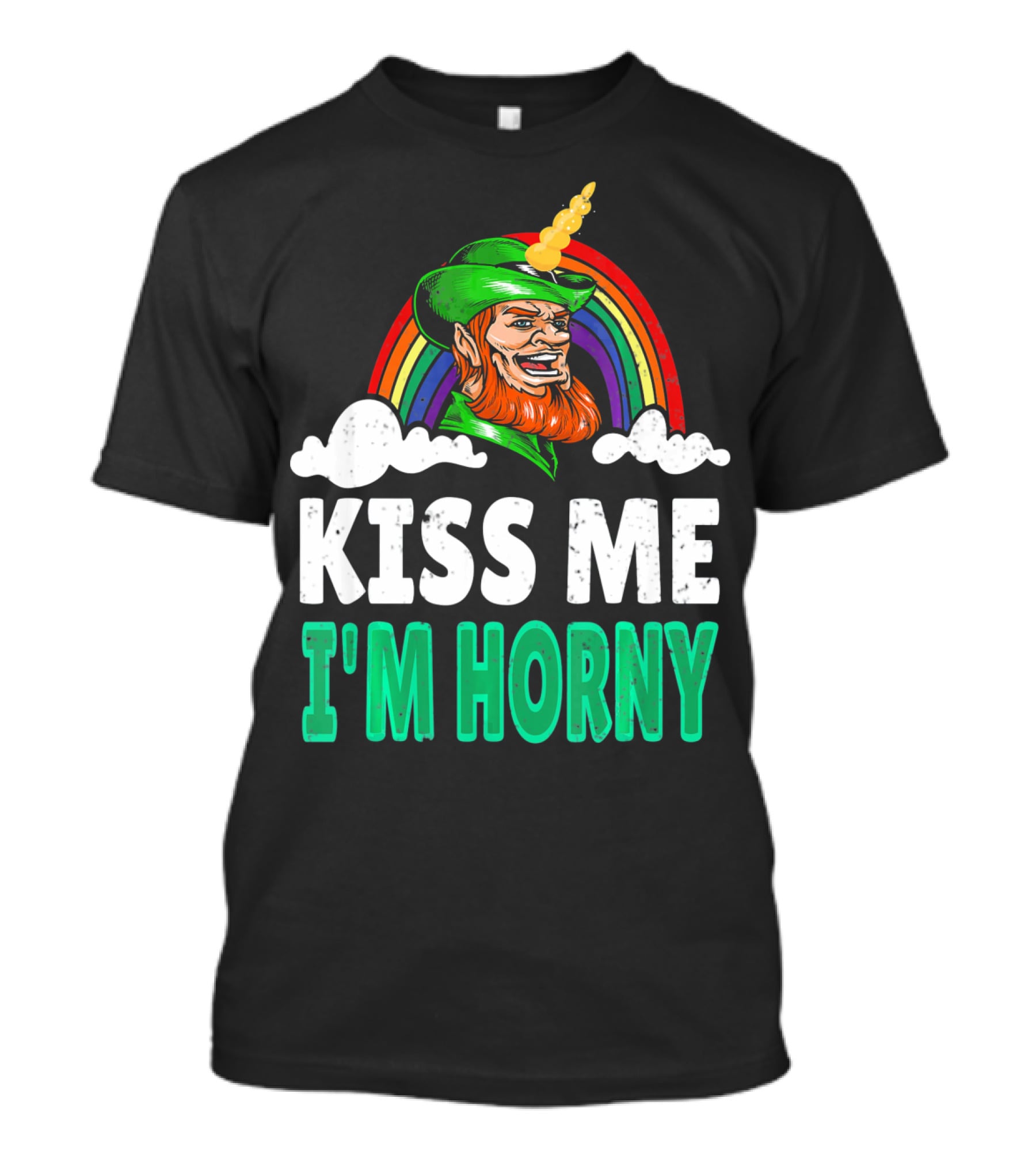 Kiss Me I'm Horny St Patricks Day Lepricorn Rainbow T-Shirt
