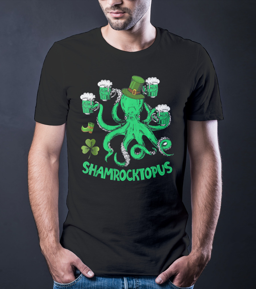 Shamrocktopus Leprechaun Hat Beer Mugs St. Patrick's Day T-Shirt