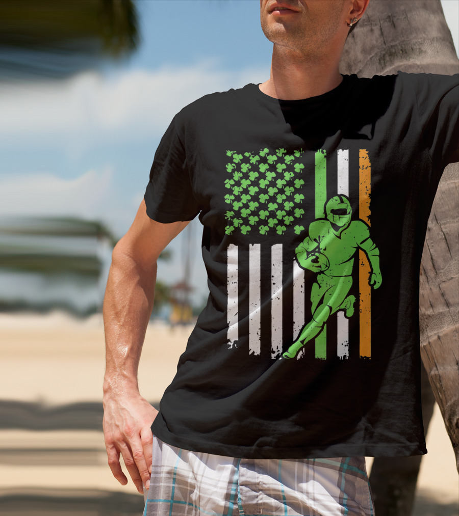 Irish American Football Flag St Patricks Day Shamrock Stripes T-Shirt