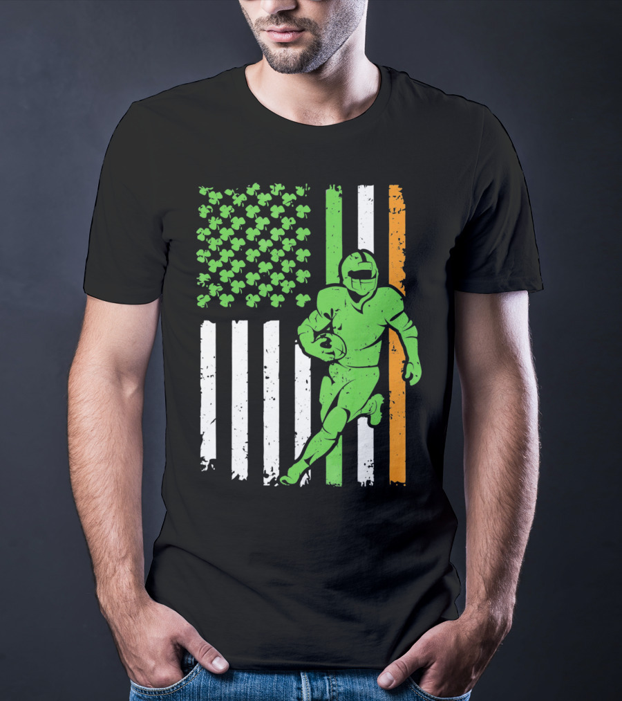 Irish American Football Flag St Patricks Day Shamrock Stripes T-Shirt