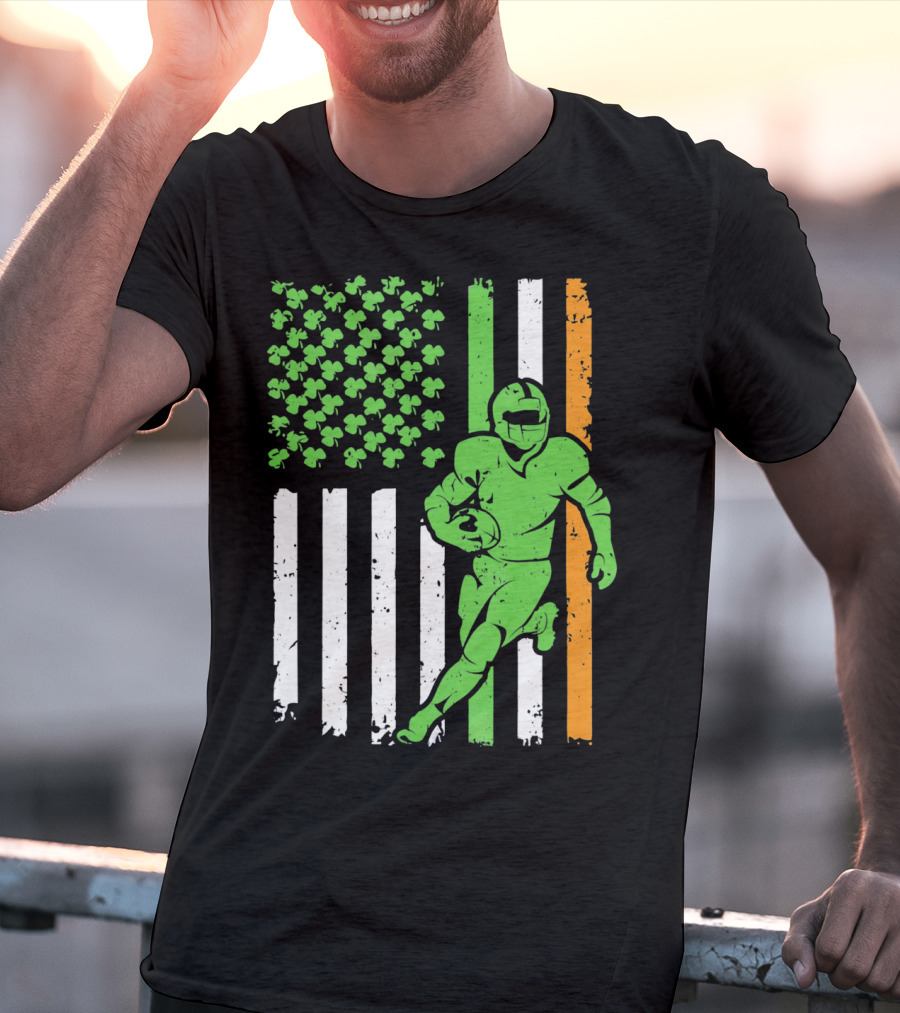 Irish American Football Flag St Patricks Day Shamrock Stripes T-Shirt