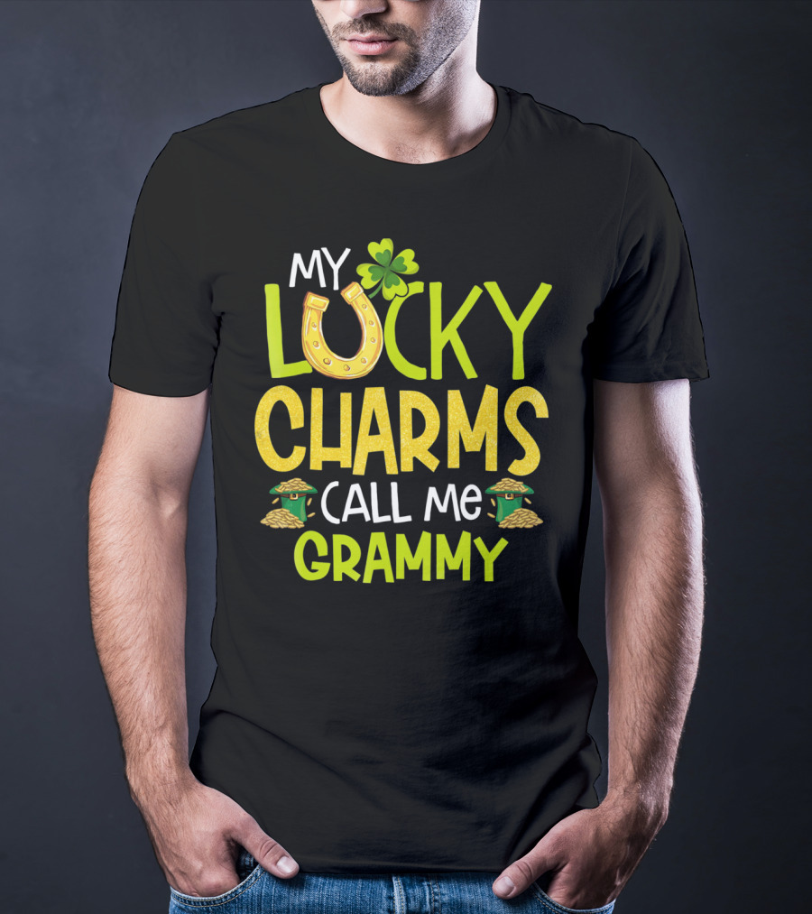 My Lucky Charms Call Me Grammy With Horseshoe Clover Gold Pots T-Shirt