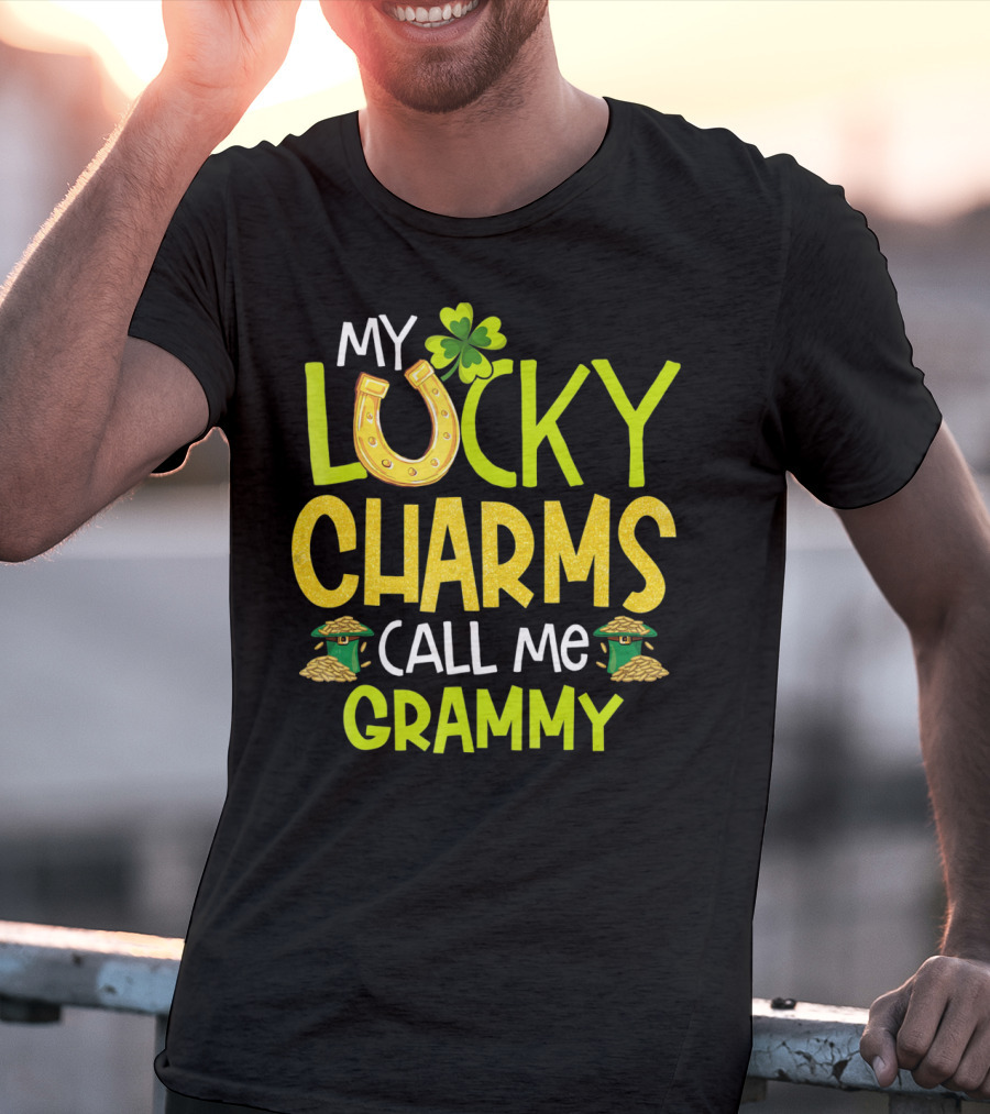 My Lucky Charms Call Me Grammy With Horseshoe Clover Gold Pots T-Shirt