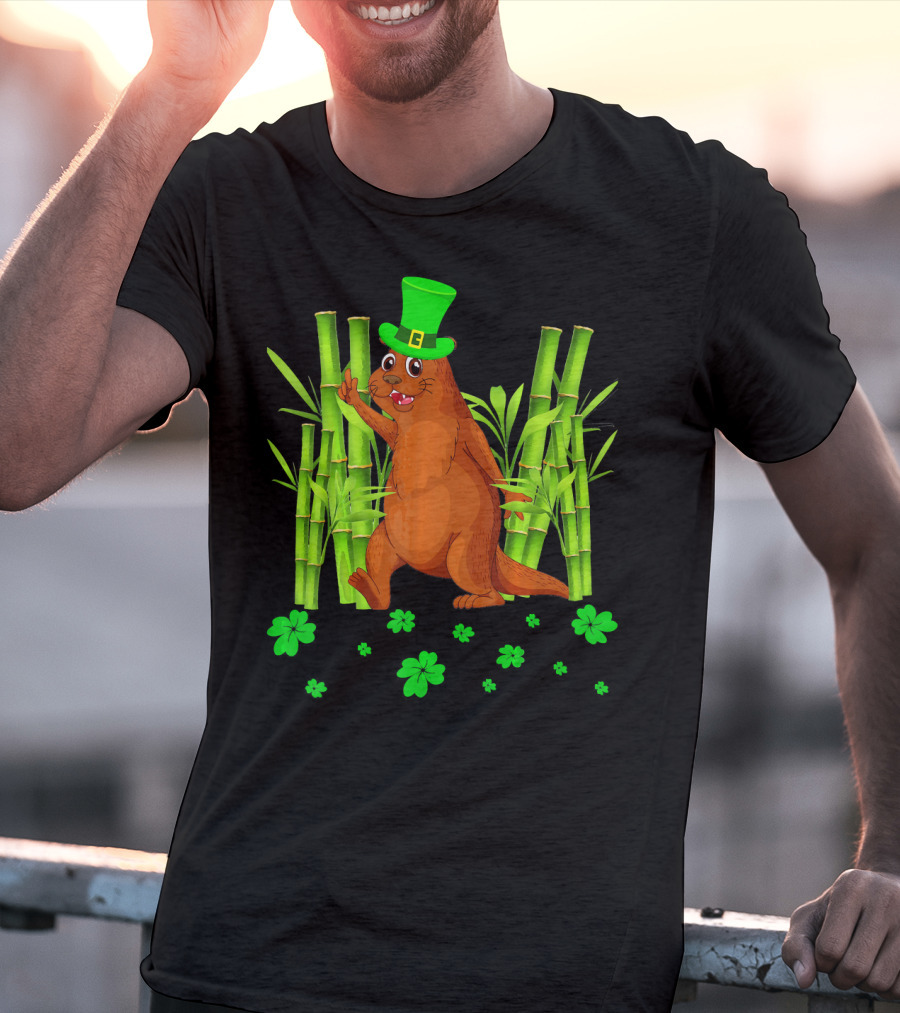 Leprechaun Otter St Patricks Day Shamrock Bamboo T-Shirt
