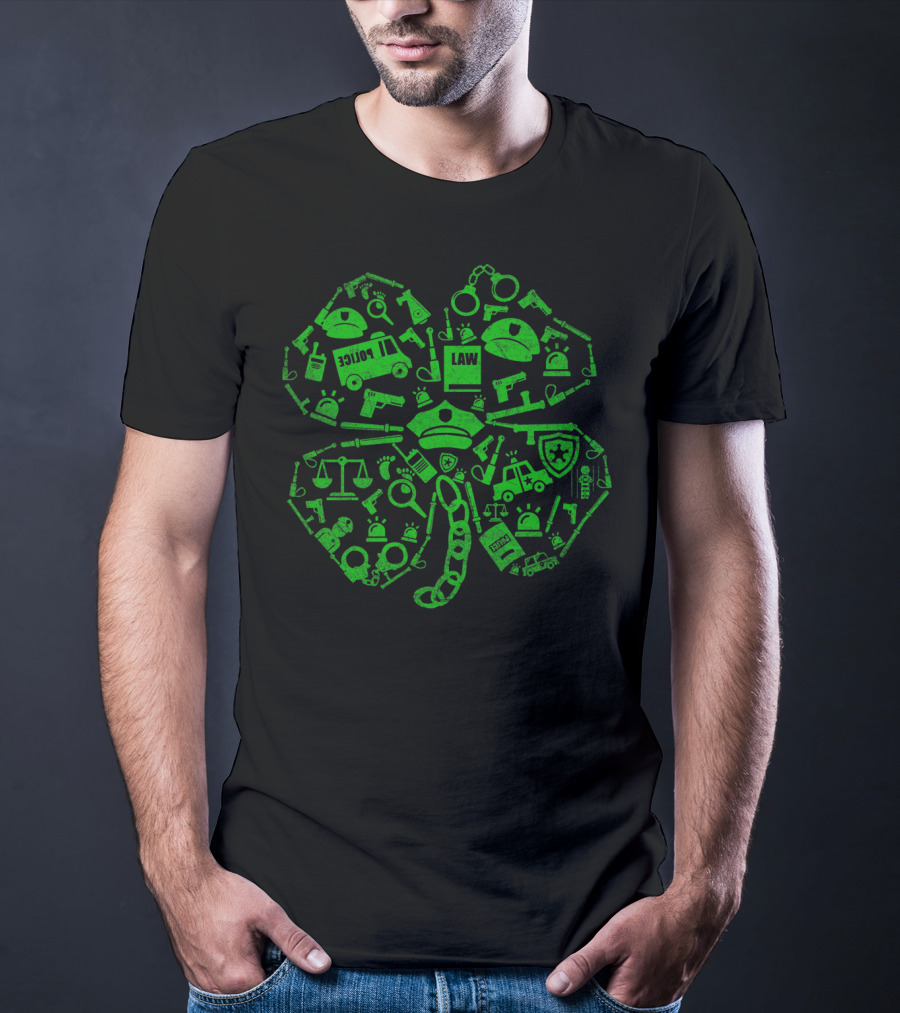 Police Officer St Patricks Day Shamrock Law Enforcement Icons T-Shirt