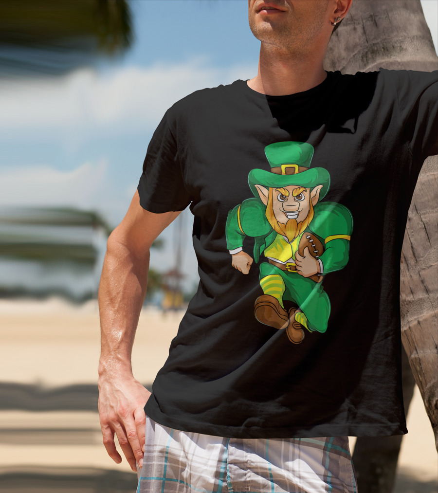 Irish Football Leprechaun St Patricks Running With Ball T-Shirt