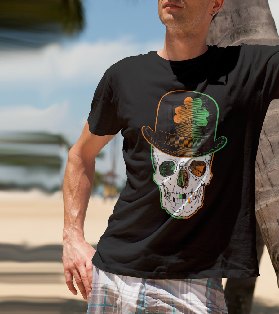 St Paddys Day Irish Leprechaun Skull Shamrock Hat T-Shirt