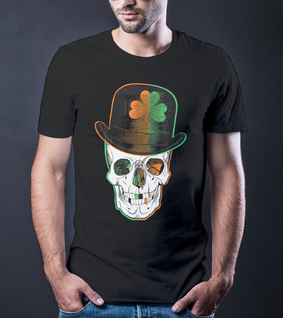 St Paddys Day Irish Leprechaun Skull Shamrock Hat T-Shirt