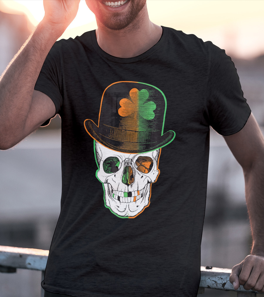 St Paddys Day Irish Leprechaun Skull Shamrock Hat T-Shirt