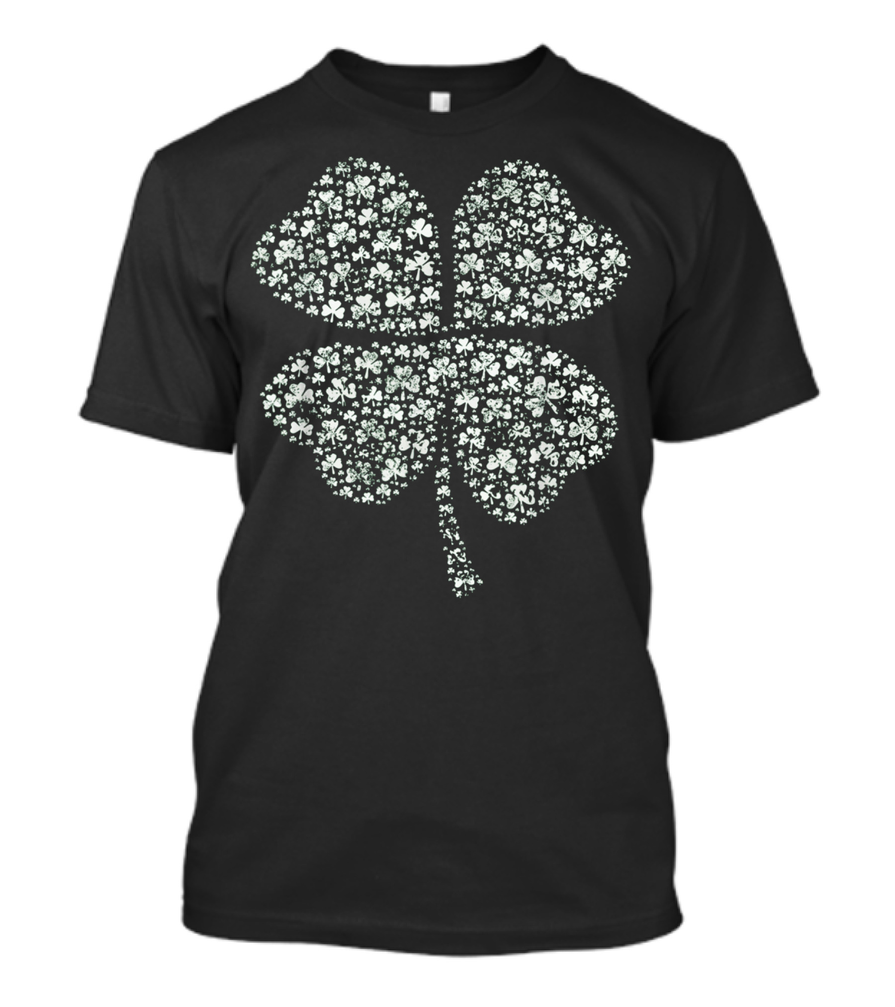 Distressed Clover Pattern Lucky Charm Four Leaf T-Shirt