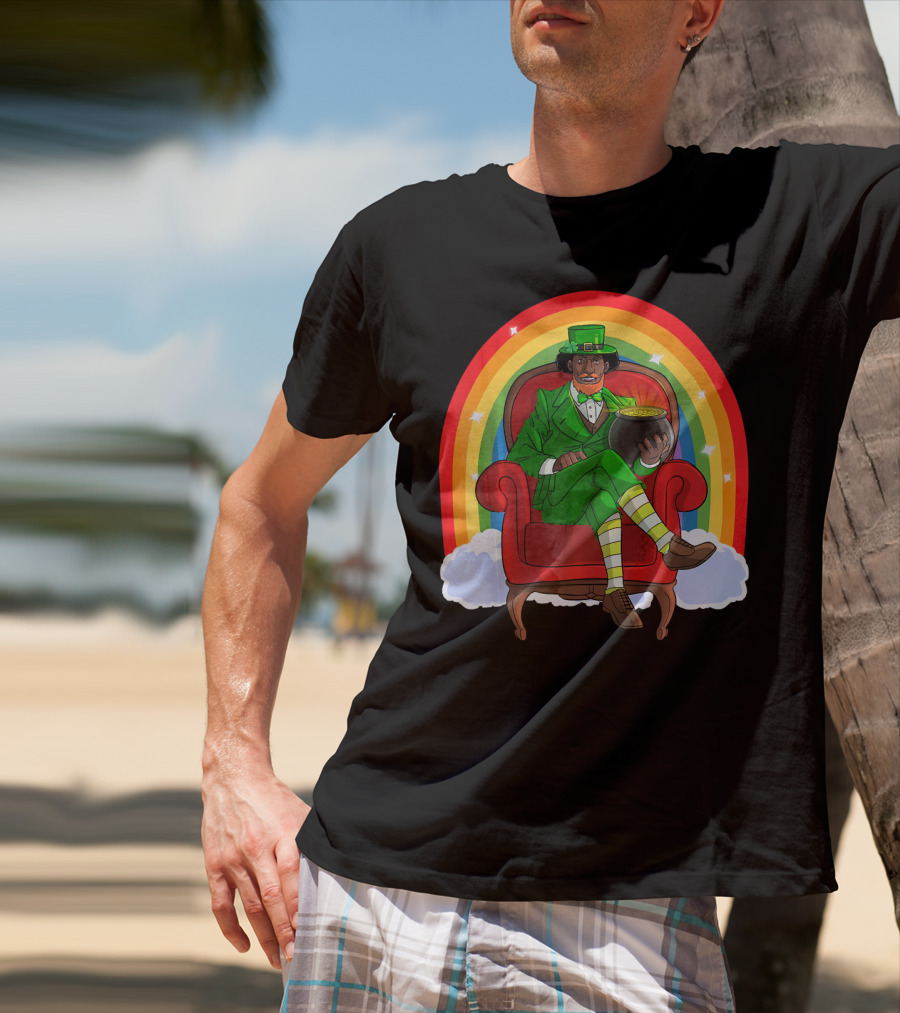 African American Leprechaun With Pot Of Gold And Rainbow St. Patricks T-Shirt