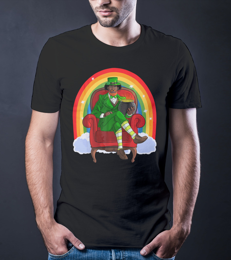 African American Leprechaun With Pot Of Gold And Rainbow St. Patricks T-Shirt