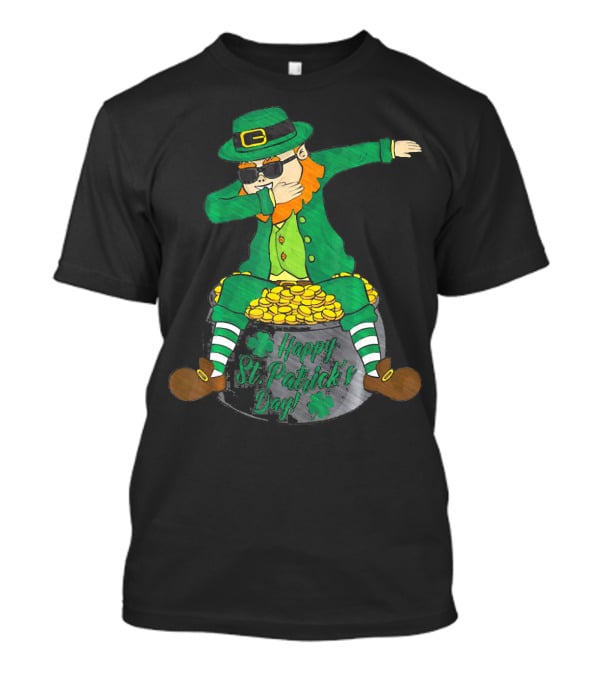 Happy St. Patrick's Day Dabbing Leprechaun Sitting On Gold T-Shirt