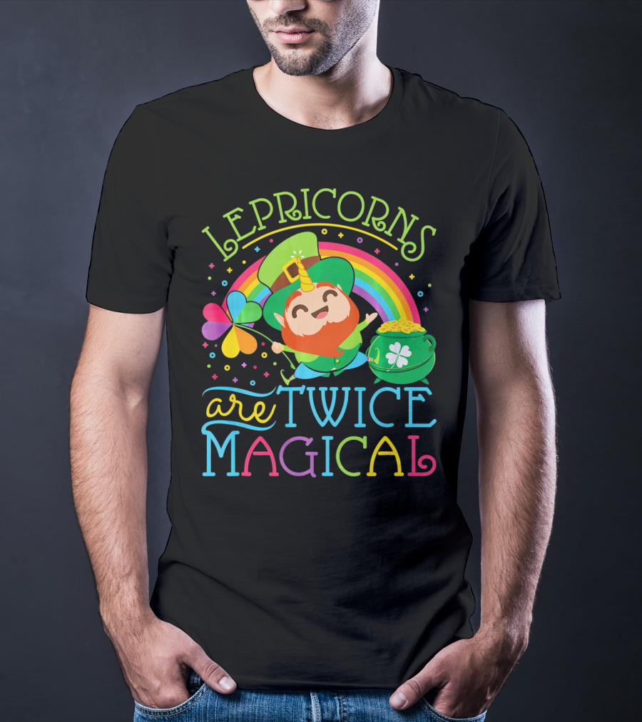 Lepricorns Are Twice Magical St. Patrick's Day Rainbow Clover T-Shirt