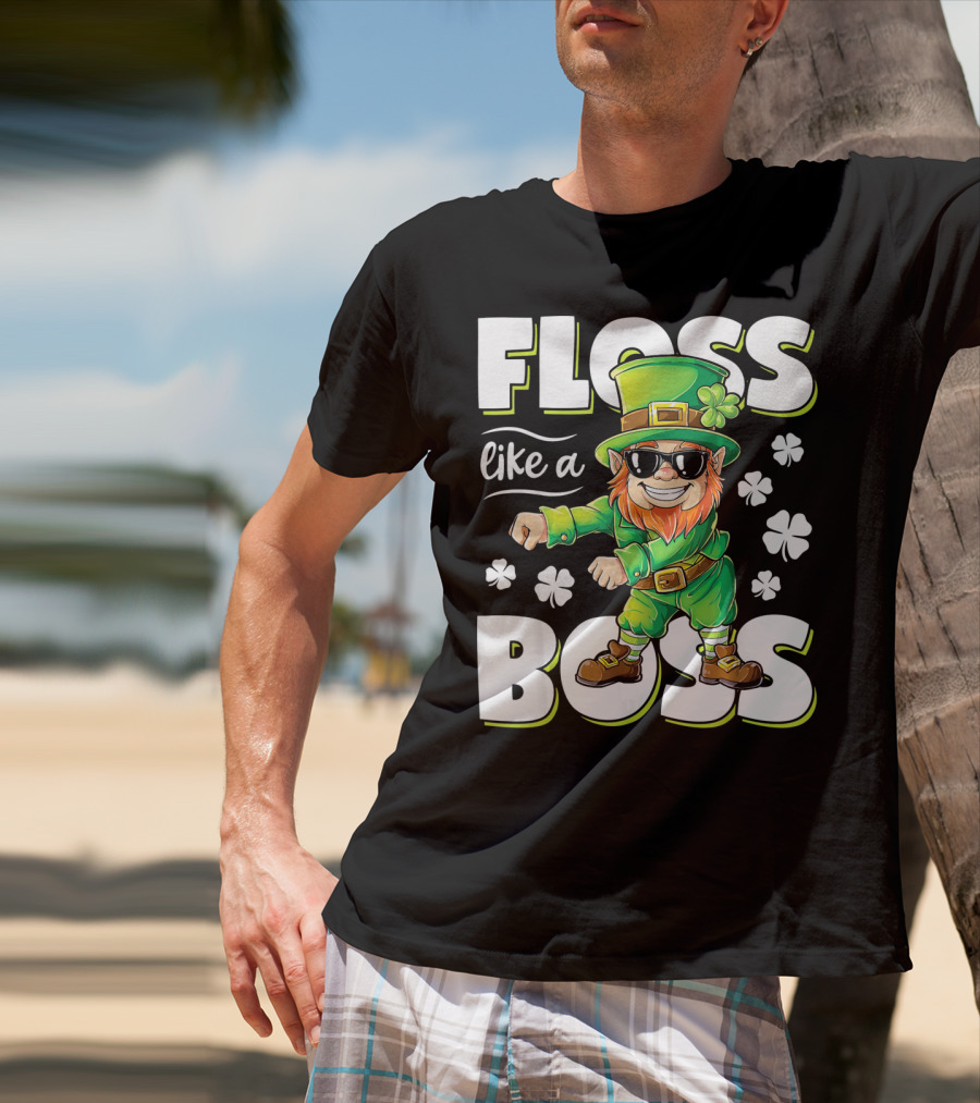 Floss Like A Boss Leprechaun With Shamrocks And Sunglasses T-Shirt