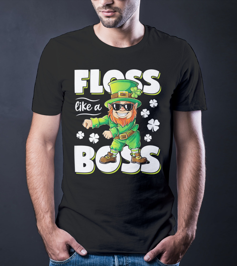 Floss Like A Boss Leprechaun With Shamrocks And Sunglasses T-Shirt