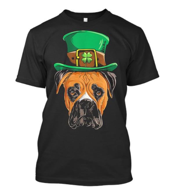 St. Patrick's Day Boxer Dog With Green Top Hat And Shamrock T-Shirt