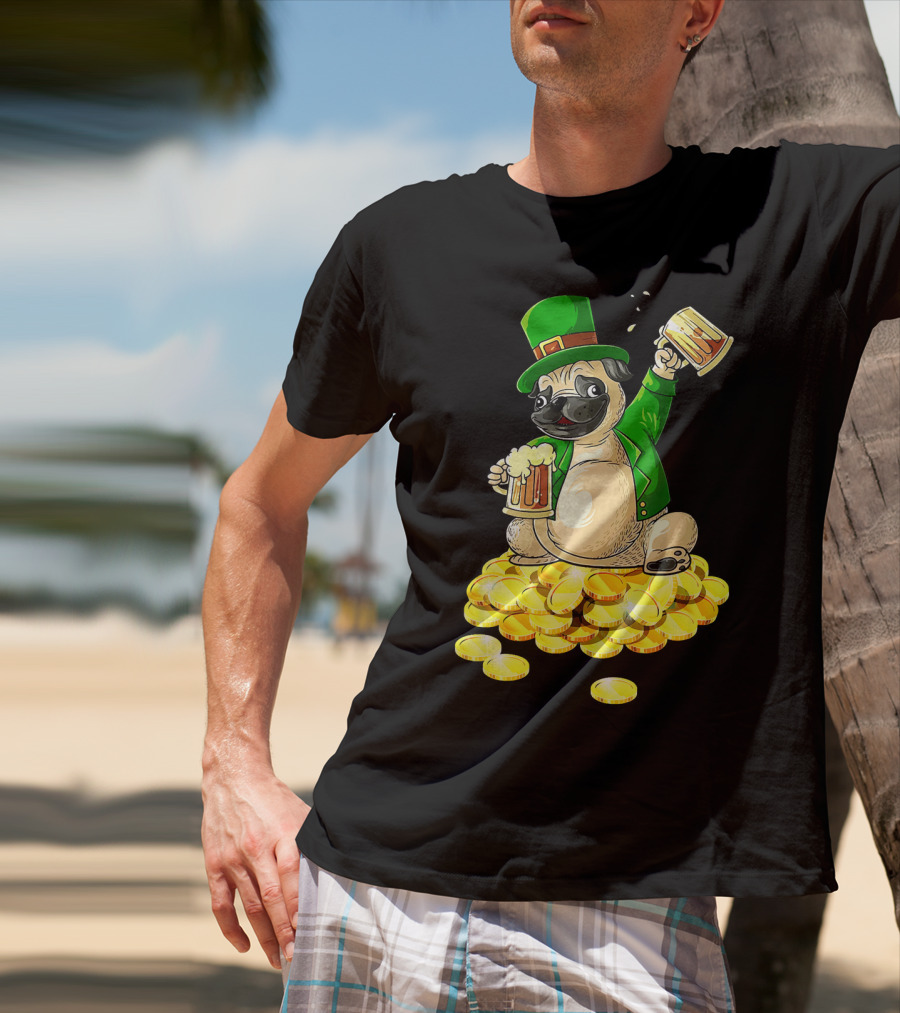 Irish Pug St. Patrick's Day Beer Cheers On Gold Coins T-Shirt
