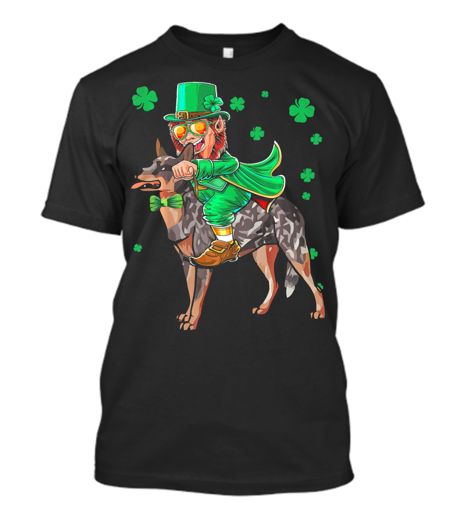 Leprechaun Riding Australian Cattle Dog With Shamrocks T-Shirt