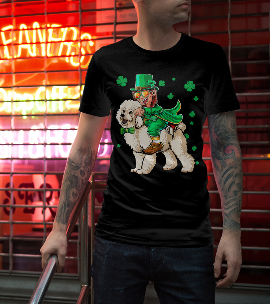 Leprechaun Riding Bichon Frise With Shamrock St. Pat's Day Charm T-Shirt