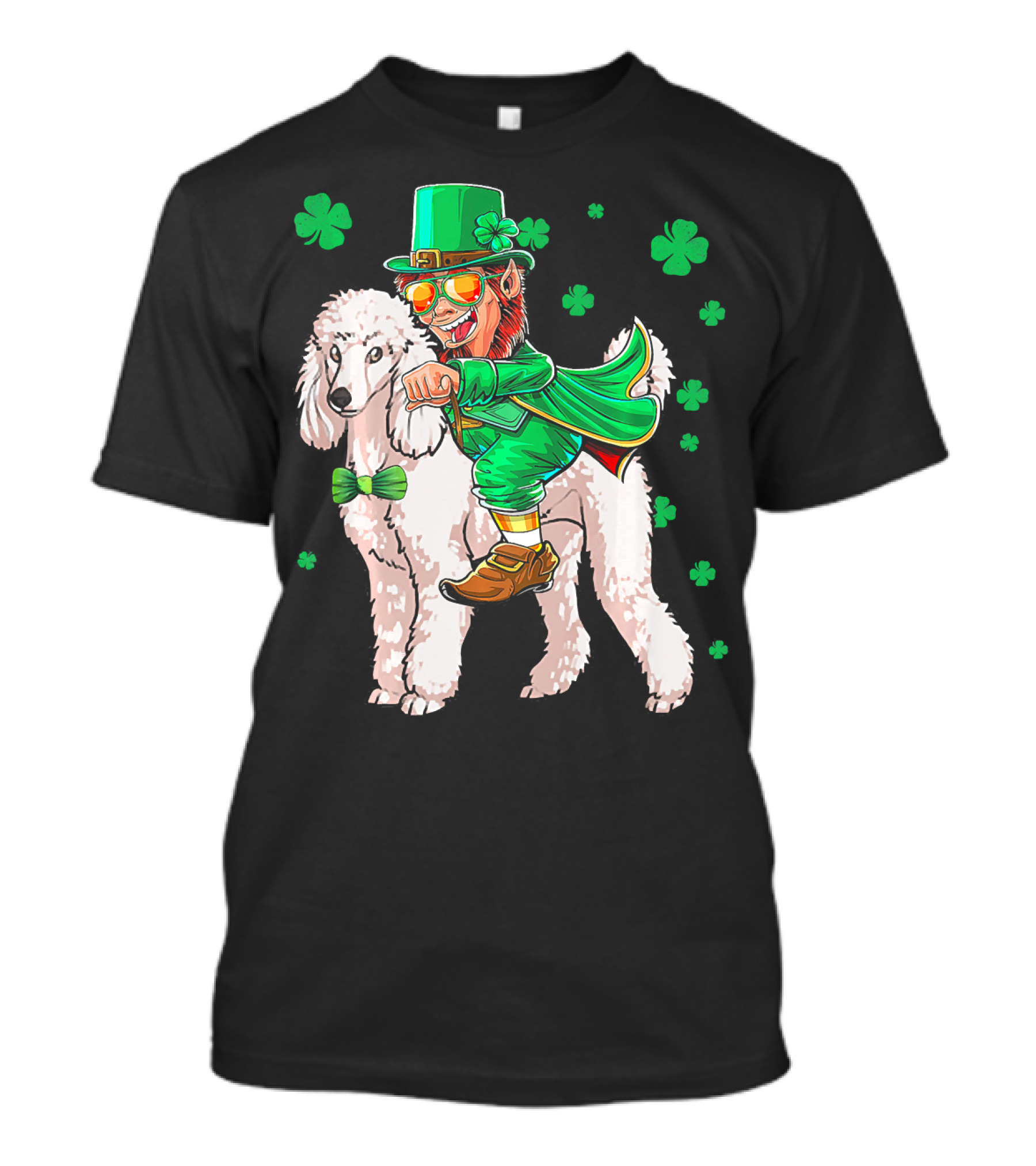 Leprechaun Riding Poodle With Shamrocks St. Patrick's Day T-Shirt
