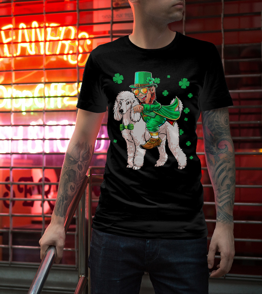 Leprechaun Riding Poodle With Shamrocks St. Patrick's Day T-Shirt