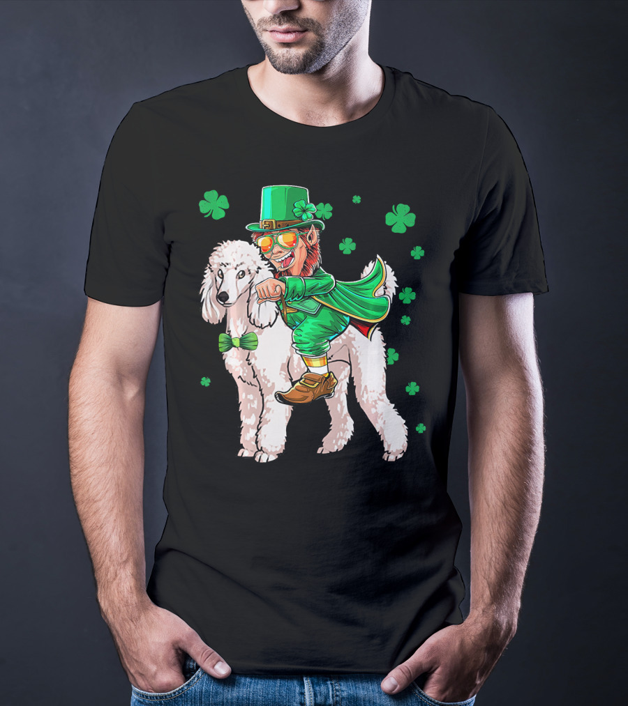 Leprechaun Riding Poodle With Shamrocks St. Patrick's Day T-Shirt