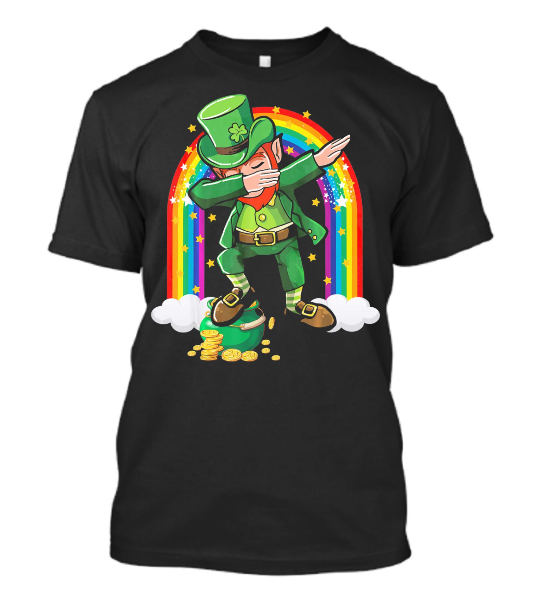 St Patricks Day Leprechaun Dabbing With Rainbow And Gold Coins T-Shirt