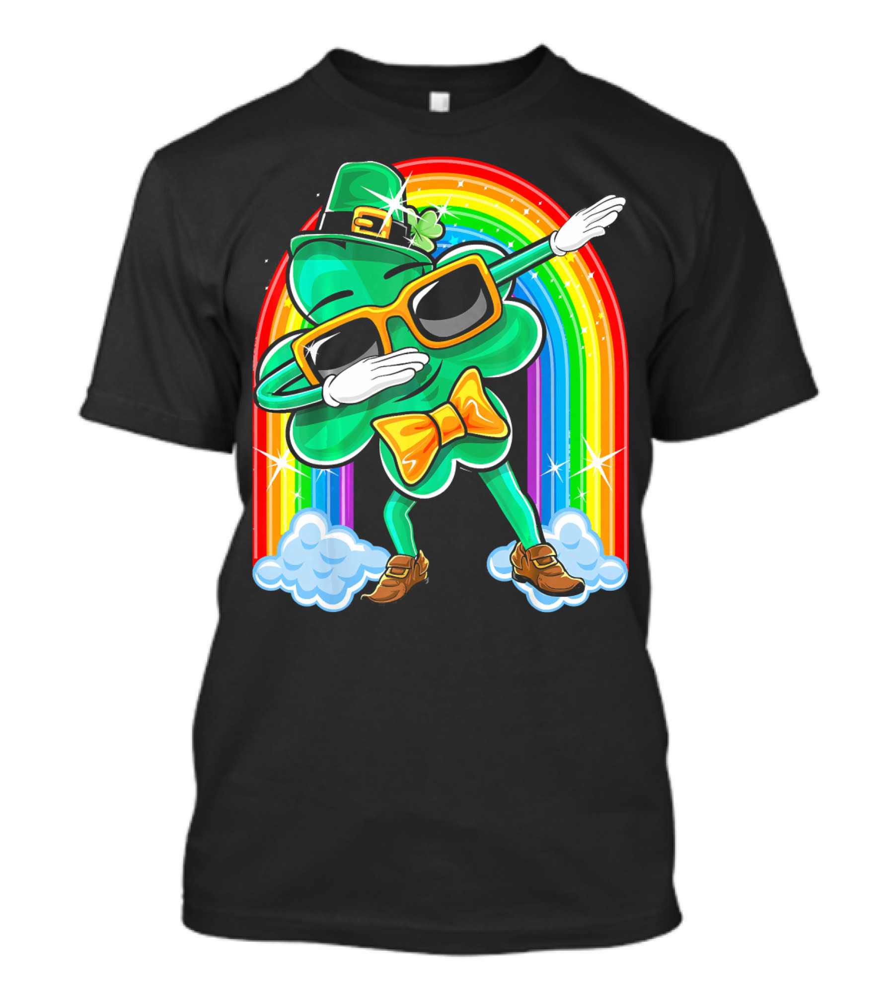 Dabbing St. Patricks Day Shamrock Leprechaun With Rainbow T-Shirt